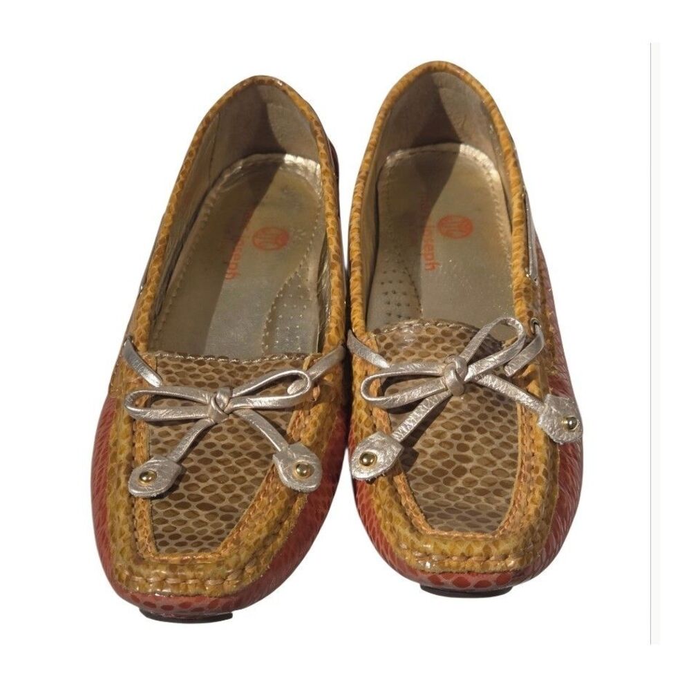 Marc Joseph NY Cypress Hill Snake Embossed Leather Loafers Bow Orange Gold-sz 5